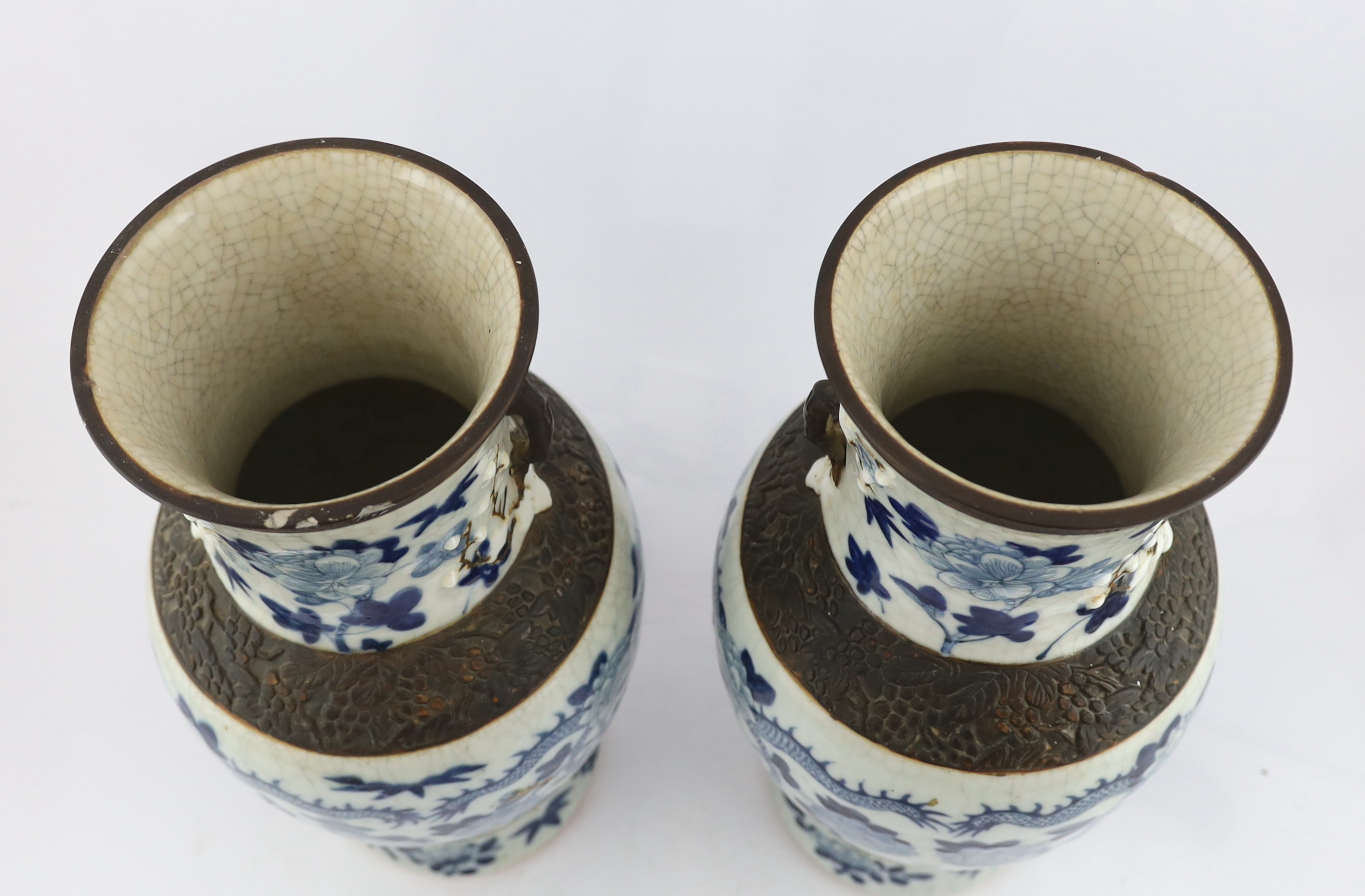 A pair of large Chinese blue and white crackle-glaze ‘dragon’ vases, early 20th century, each - Image 5 of 7