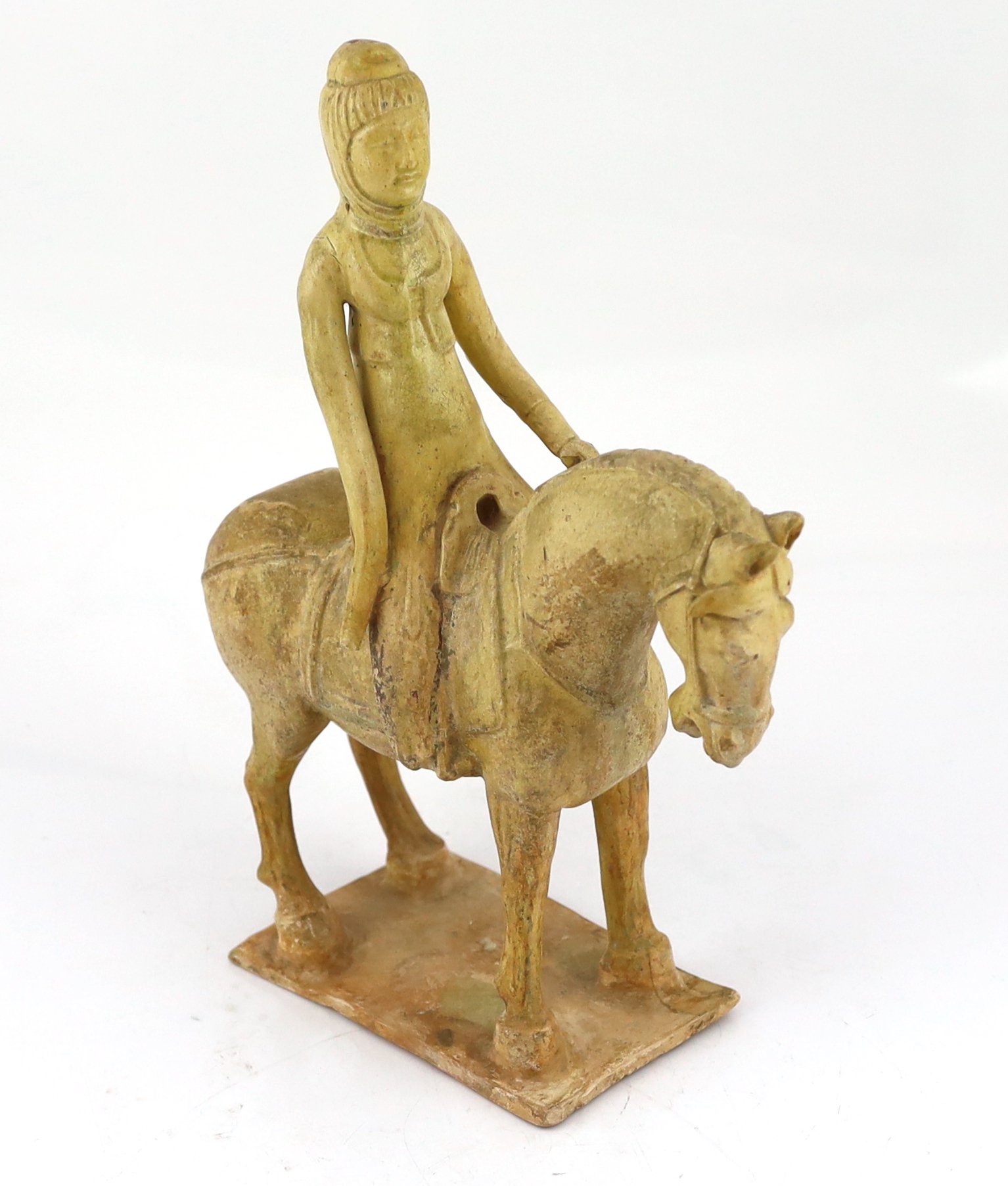 * A Chinese straw glazed pottery model of a horse and female rider, Tang dynasty (618-906 AD), - Image 2 of 5