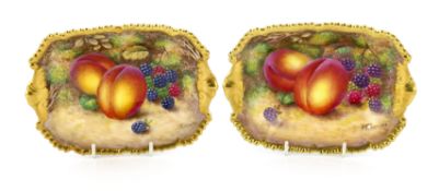 Two Royal Worcester fruit painted dishes, by T. Freeman, mid 20th century, with gadrooned gilt