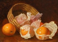 Eloise Harriet Stannard (English, 1829-1915) Still life of oranges and a basketoil on canvassigned