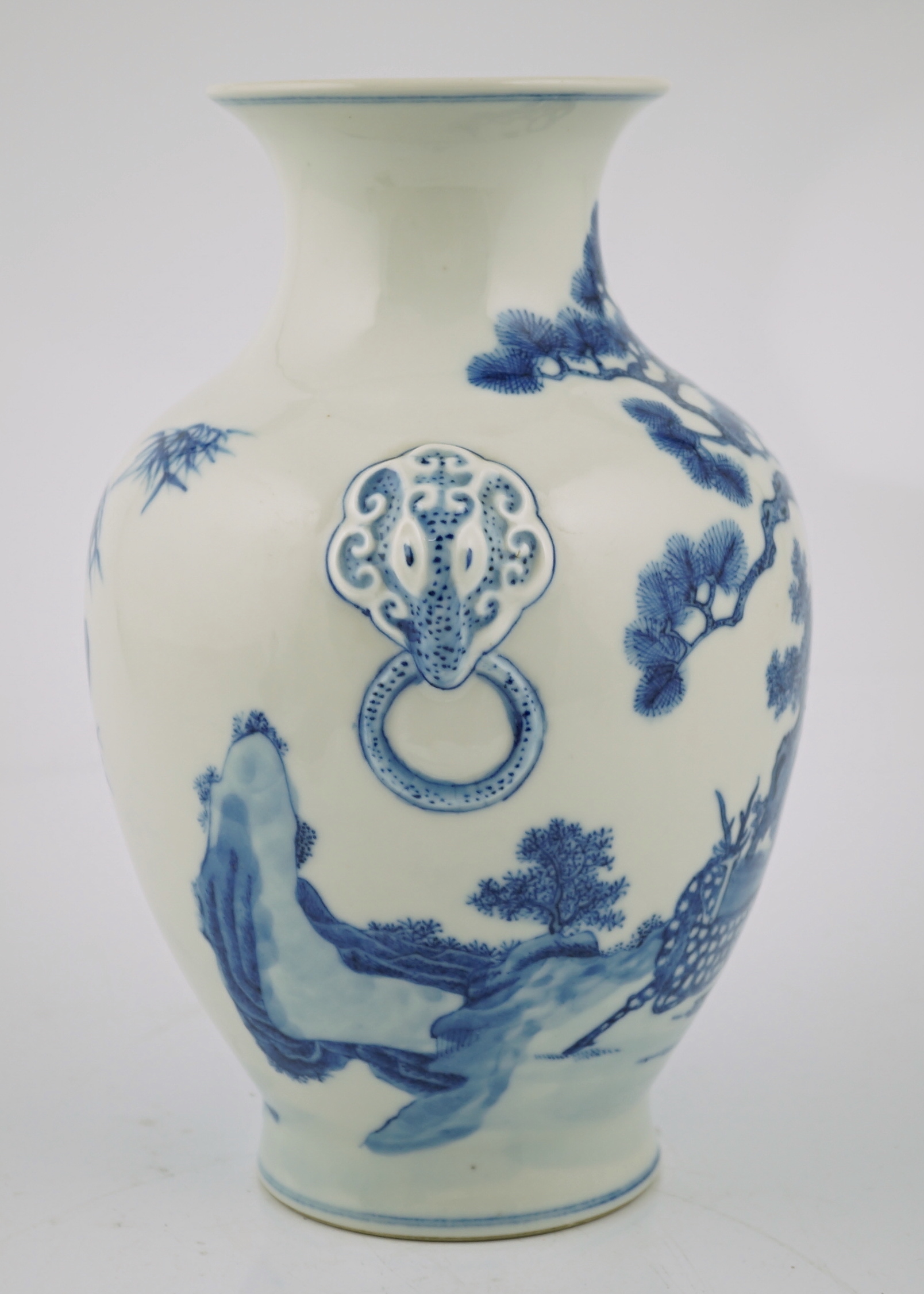 A Chinese blue and white ‘deer and pine’ vase, Qianlong seal mark but Republic period, of ovoid form - Image 4 of 6