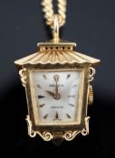A lady's novelty gold Rolex pendant fob watch, modelled as a lantern, with baton numerals,