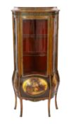 A French Vernis Martin style walnut vitrine, of bombé form with ormolu mounts, three quarter