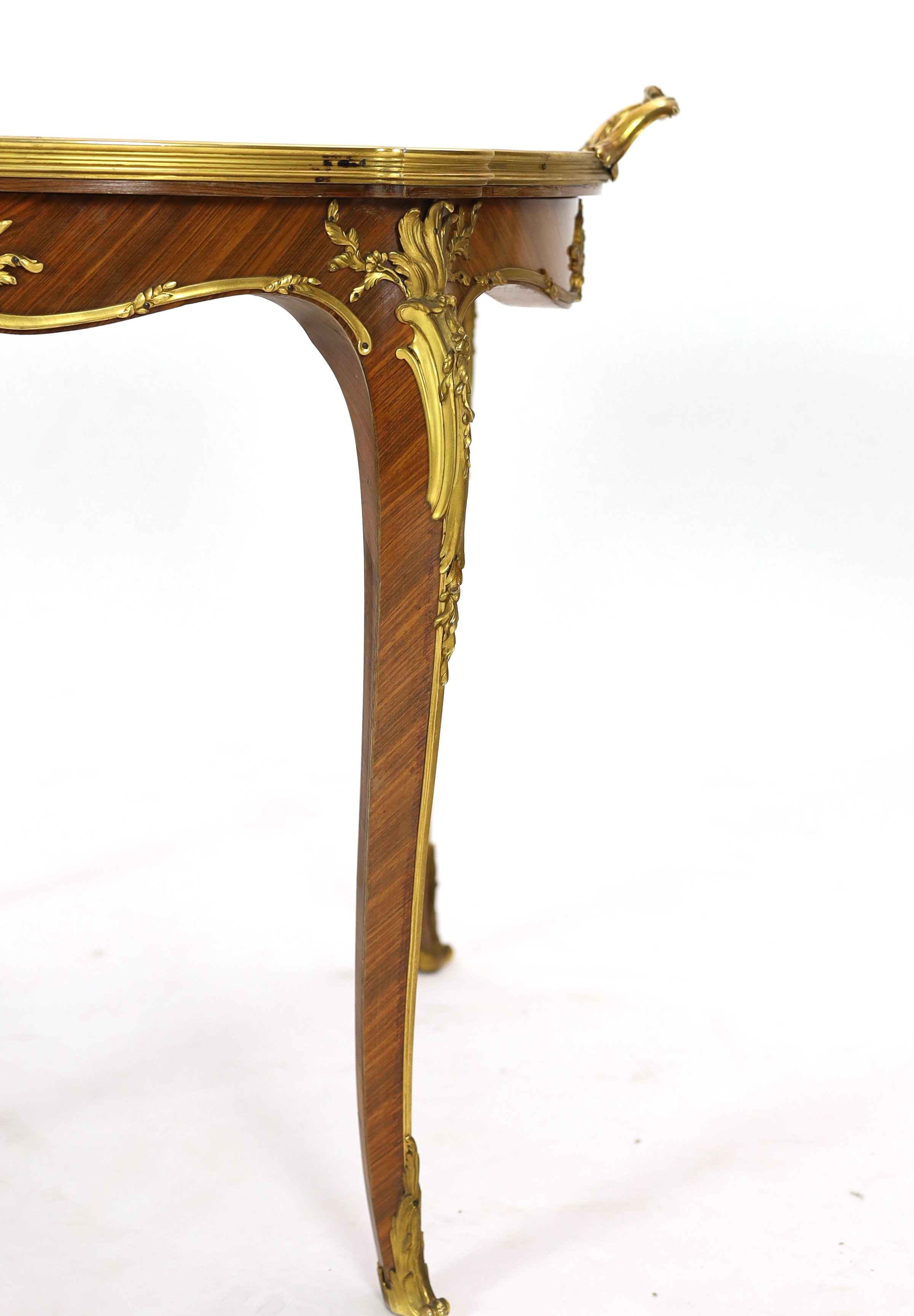 * * A late 19th century French ormolu mounted kingwood parquetry tray topped table, by Francois - Image 2 of 3