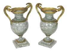 * A pair of 19th century ormolu mounted Chipollino green variegated marble vases, of neo-classical