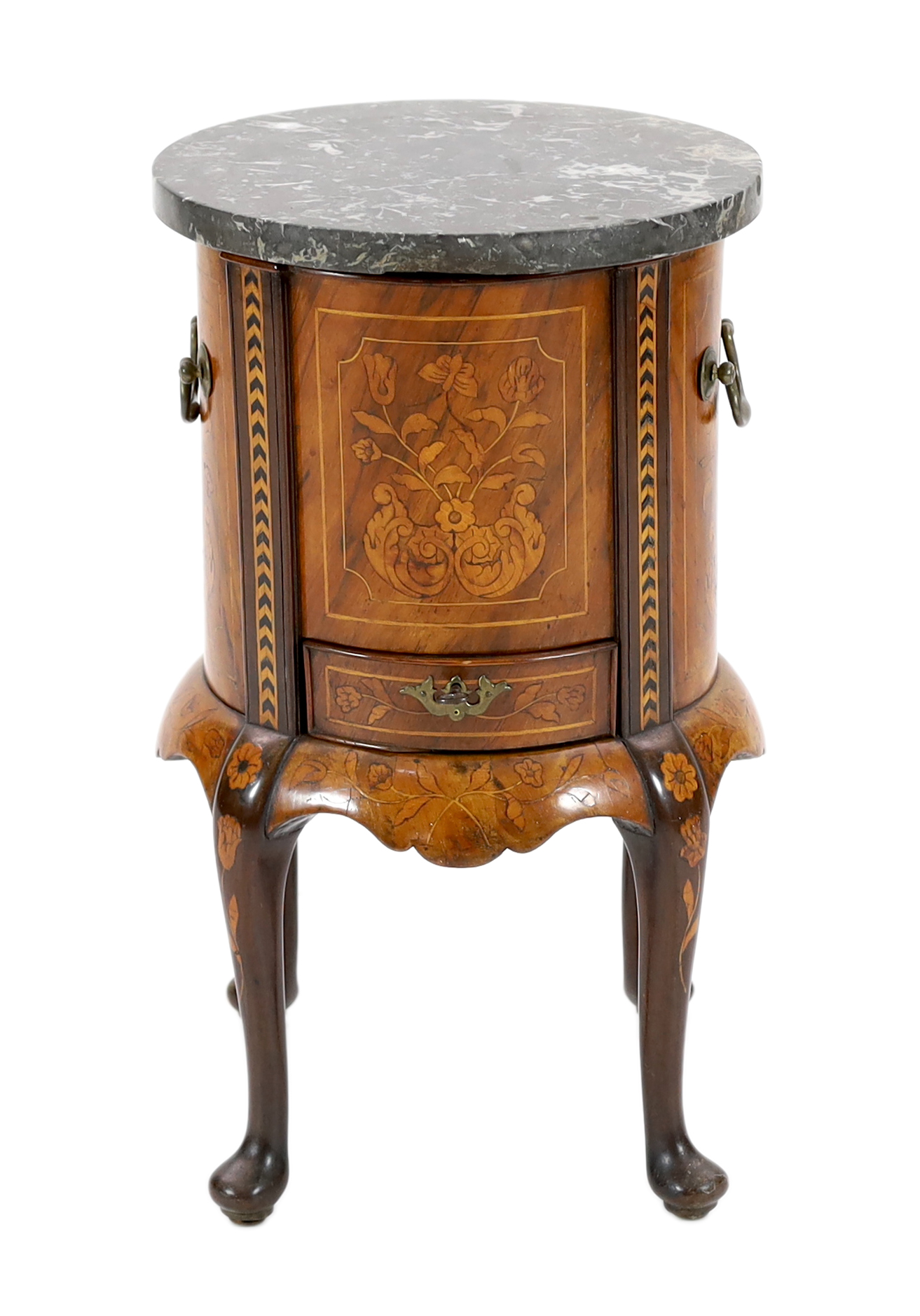 *A late 18th century Dutch floral marquetry inlaid walnut wine cooler, with brass loop side