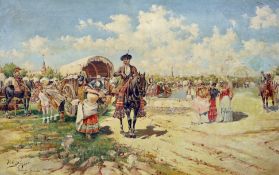 Manual Obiols Delgado (Spanish, 1860-1911) 'Feria de Sevila'oil on canvassigned34 x 54cm***CONDITION
