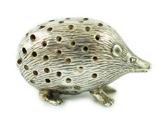 An Edwardian novelty silver pin cushion, modelled as a hedgehog, Levi & Salaman, Birmingham, 1905,
