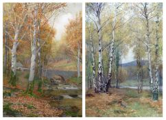 * James Thomas Watts (English, 1853-1930) 'Autumn among Birch trees' & ‘A little Welsh stream in