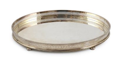 ** An Elizabeth II silver oval tea tray, by C.J. Vander Ltd, with pierced raised gallery and