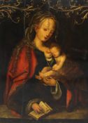 After Lucas Cranach (1472-1553) Virgin and child holding a missaloil on wooden panel39.5 x 28cm***