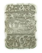 An early Victorian silver 'castle top' card case by Nathaniel Mills, embossed with scenes of Windsor