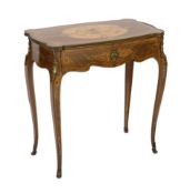 * A Louis XV style marquetry side table, the serpentine sided top centred by a satinwood panel,
