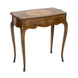 * A Louis XV style marquetry side table, the serpentine sided top centred by a satinwood panel,