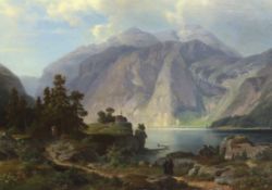 Heinrich Steinike (German, 1825-1909) Extensive mountain lake landscapeoil on canvassigned87 x