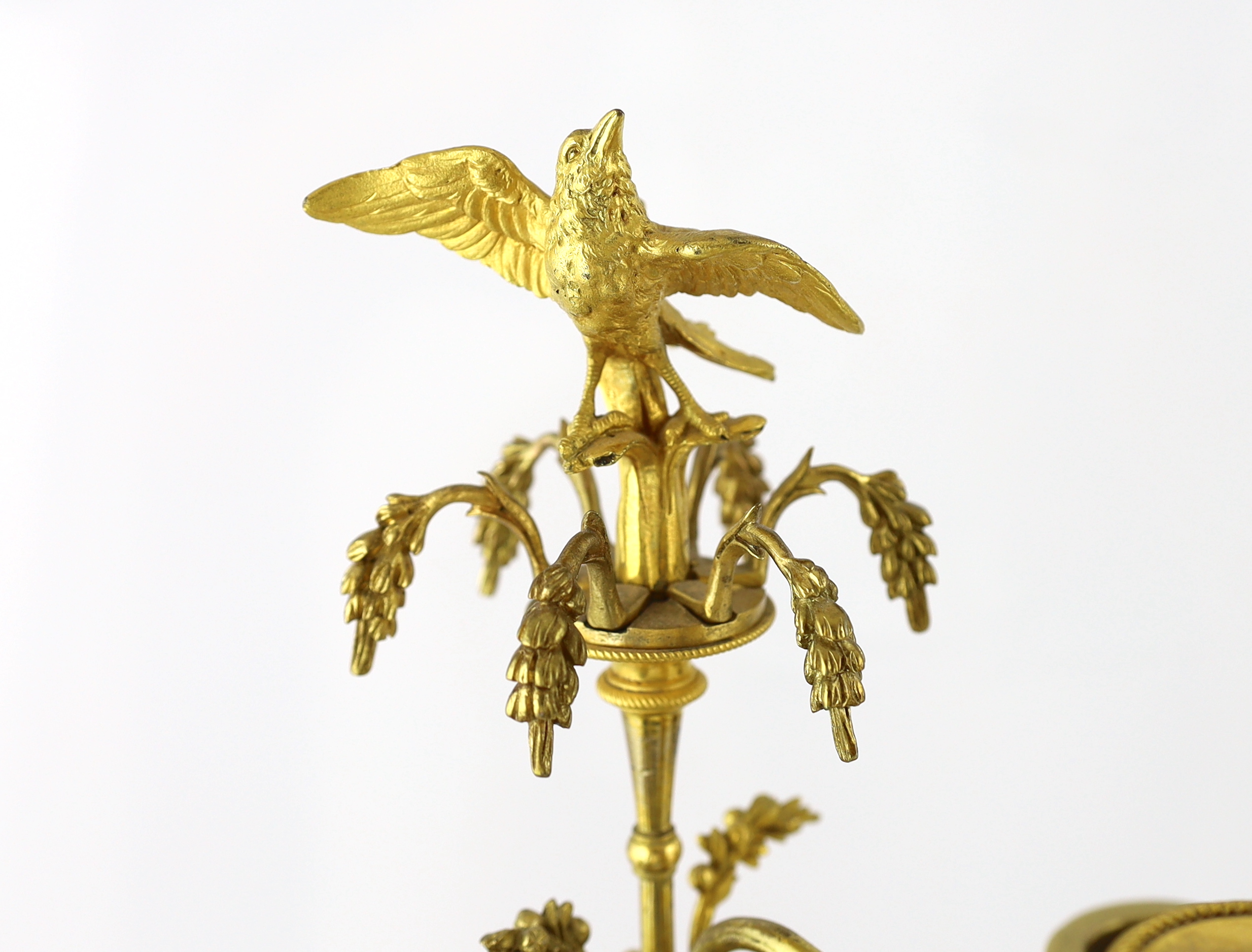 * A pair of late 19th century French Empire style bronze and ormolu three light candelabra, with - Image 2 of 7