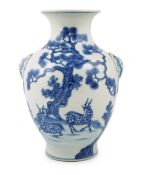A Chinese blue and white ‘deer and pine’ vase, Qianlong seal mark but Republic period, of ovoid form