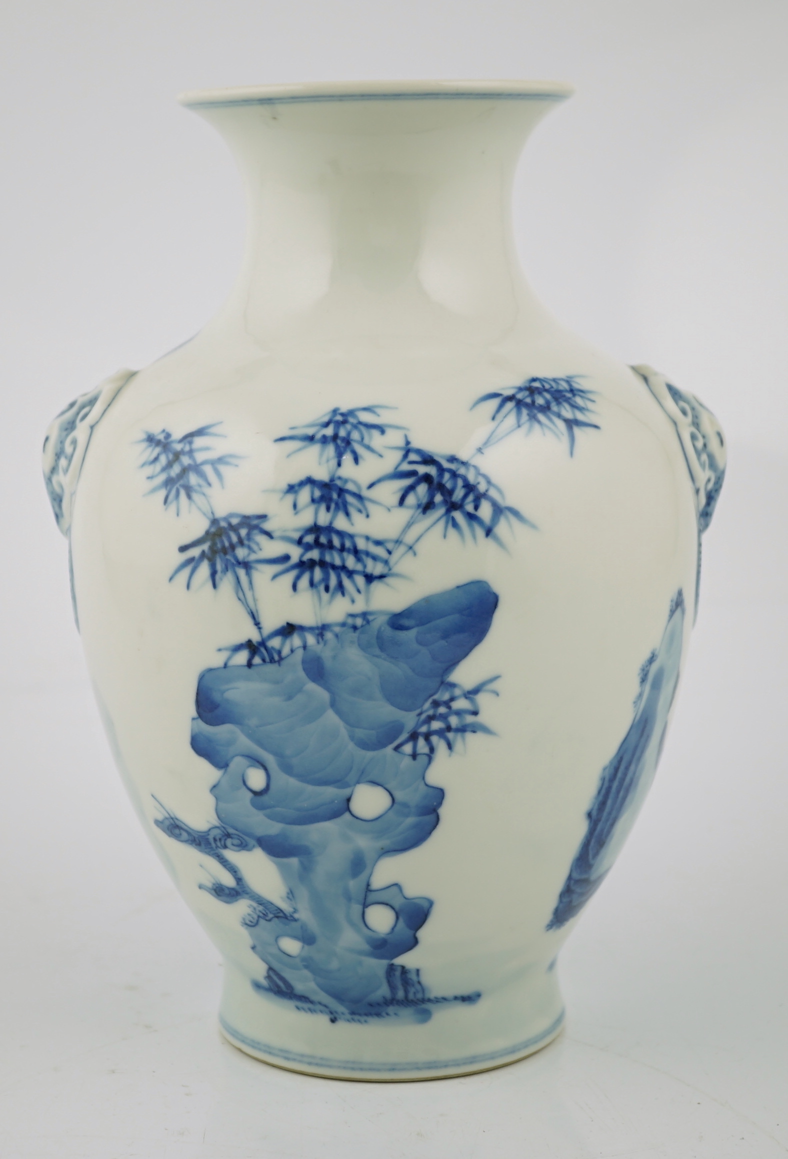 A Chinese blue and white ‘deer and pine’ vase, Qianlong seal mark but Republic period, of ovoid form - Image 3 of 6