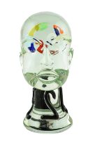 ** A Murano Vetreria green tinted glass head of a man, signed, 33cm highPlease note this lot