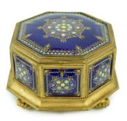 A 19th century French Limoges enamel casket, of octagonal form with jewelled floral decoration and