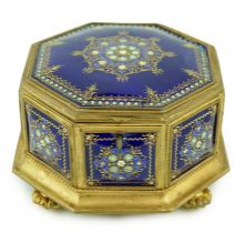 A 19th century French Limoges enamel casket, of octagonal form with jewelled floral decoration and