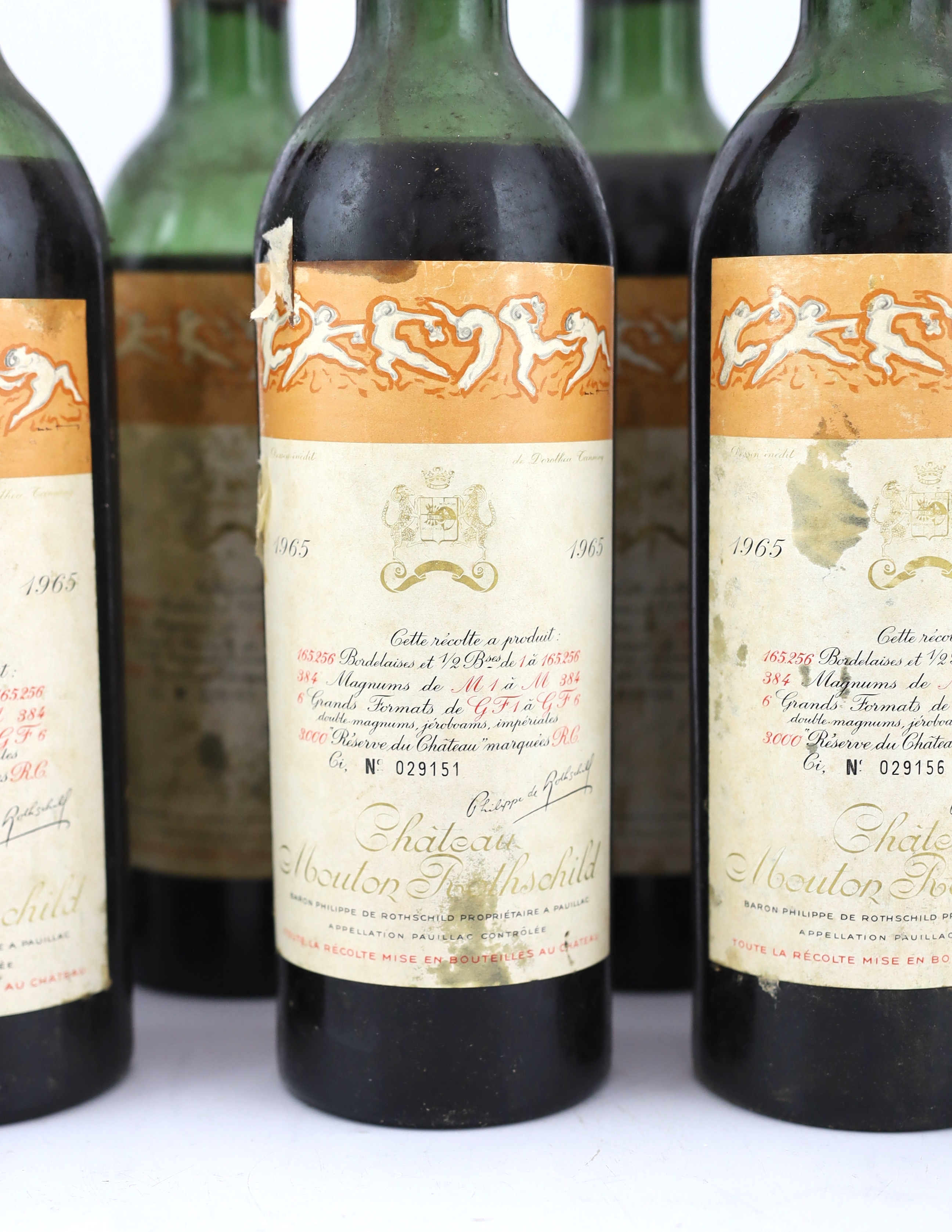 Ten bottles of Chateau Mouton Rothschild, 1965***CONDITION REPORT***Labels with differing degrees of - Image 2 of 2