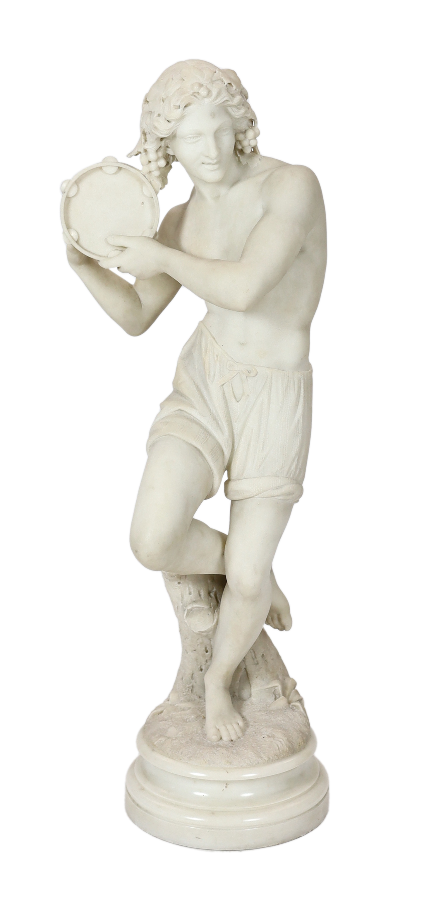 G. Cigoli, a 19th century Italian carved white marble figure of a Neapolitan tambourine dancer, with