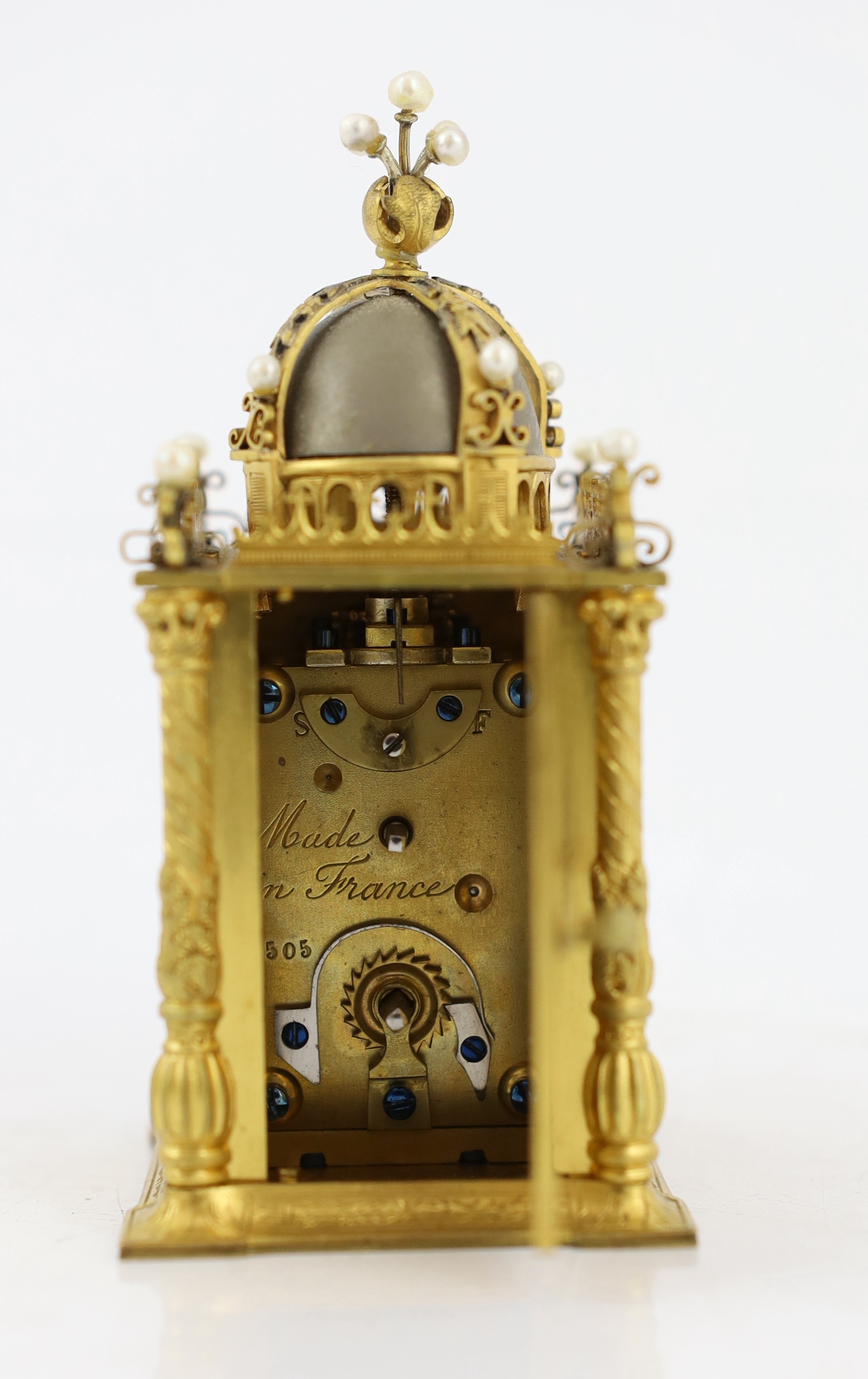 An early 20th century French miniature timepiece modelled on a 17th century domed bell clock, the - Image 4 of 6
