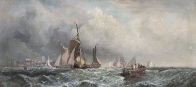 William Thornley (English, 1857-1935) Shipping off the coastoil on canvassigned18.5 x 39cm***