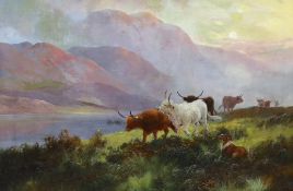 Henry R. Hall (British, 1859-1927) 'Gathering up the Cattle, Sunset Loch Eid'oil on canvassigned and