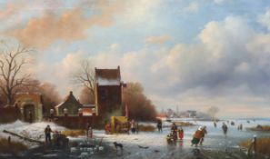 * Circle of Frederik Marinus Kruseman (Dutch 1816-1882) Dutch winter landscape with figures