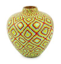 ** Vittorio Ferro (1932-2012), a Murano glass Murrine ovoid vase, with mosaic squares in red,