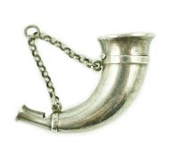A late Victorian silver combination horn shape vinaigrette and whistle, by Sampson Mordan & Co.,