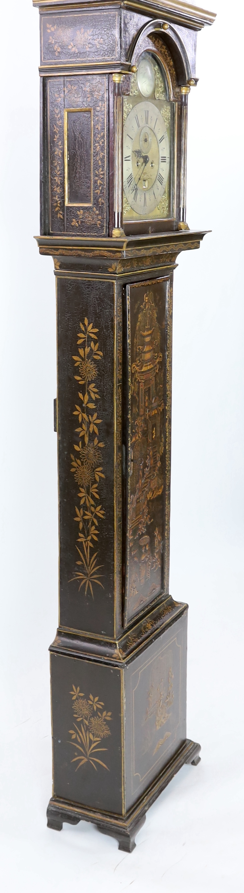 Samuel Woodham of Richmond, a George III eight day longcase clock, with black Japanned case, the - Image 4 of 7