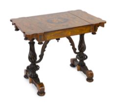 * * A 19th century French floral marquetry and tulipwood banded games table, the top decorated