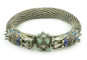 A Chinese silver, enamel and crystal 'dragon' bracelet, first half of 20th century, interior