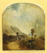 Follower of J.M.W. Turner (English, 1775-1851) Landscape and figureoil on wooden panelinitialled14 x