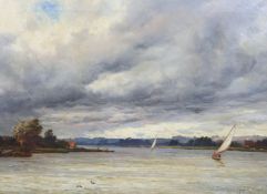§ § Alfred de Breanski Jr. (British, 1877-1957) 'A Summer Storm, Bourne End, On The Thames'oil on