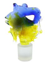 ** Seguso, a Murano glass abstract profile silhouette head, in blue and yellow, signed, 37cm