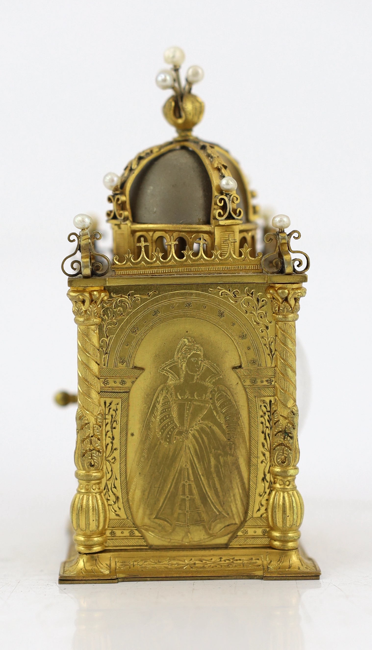 An early 20th century French miniature timepiece modelled on a 17th century domed bell clock, the - Image 3 of 6