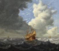 * 17th century Dutch School Shipping in a choppy seaoil on panel34 x 38.5cmPlease note this lot