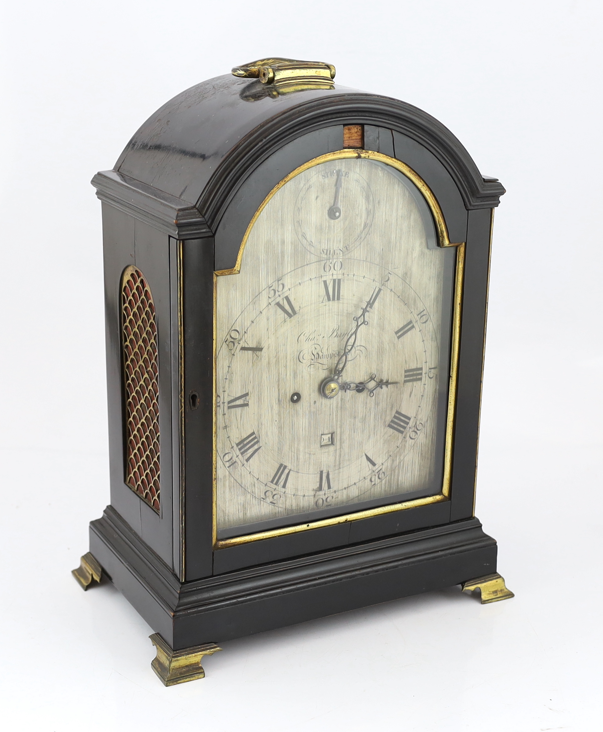 Charles Bayles of Hampstead, a George III ebonised eight day repeating bracket clock, the arched - Image 2 of 5