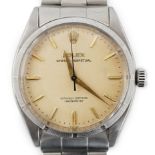 A gentleman's late 1940's stainless steel Rolex Oyster Perpetual wrist watch, with baton numerals