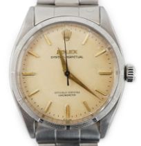 A gentleman's late 1940's stainless steel Rolex Oyster Perpetual wrist watch, with baton numerals