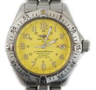 A gentleman's stainless steel Breitling Super Ocean Professional Automatic wrist watch, on a