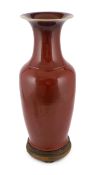 A large Chinese sang de boeuf glazed vase, early 20th century, flambé glaze to the mouth, unglazed