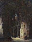 Johannes Bosboom (Dutch, 1817-1891) Cathedral interioroil on board34 x 26cm***CONDITION REPORT***Oil