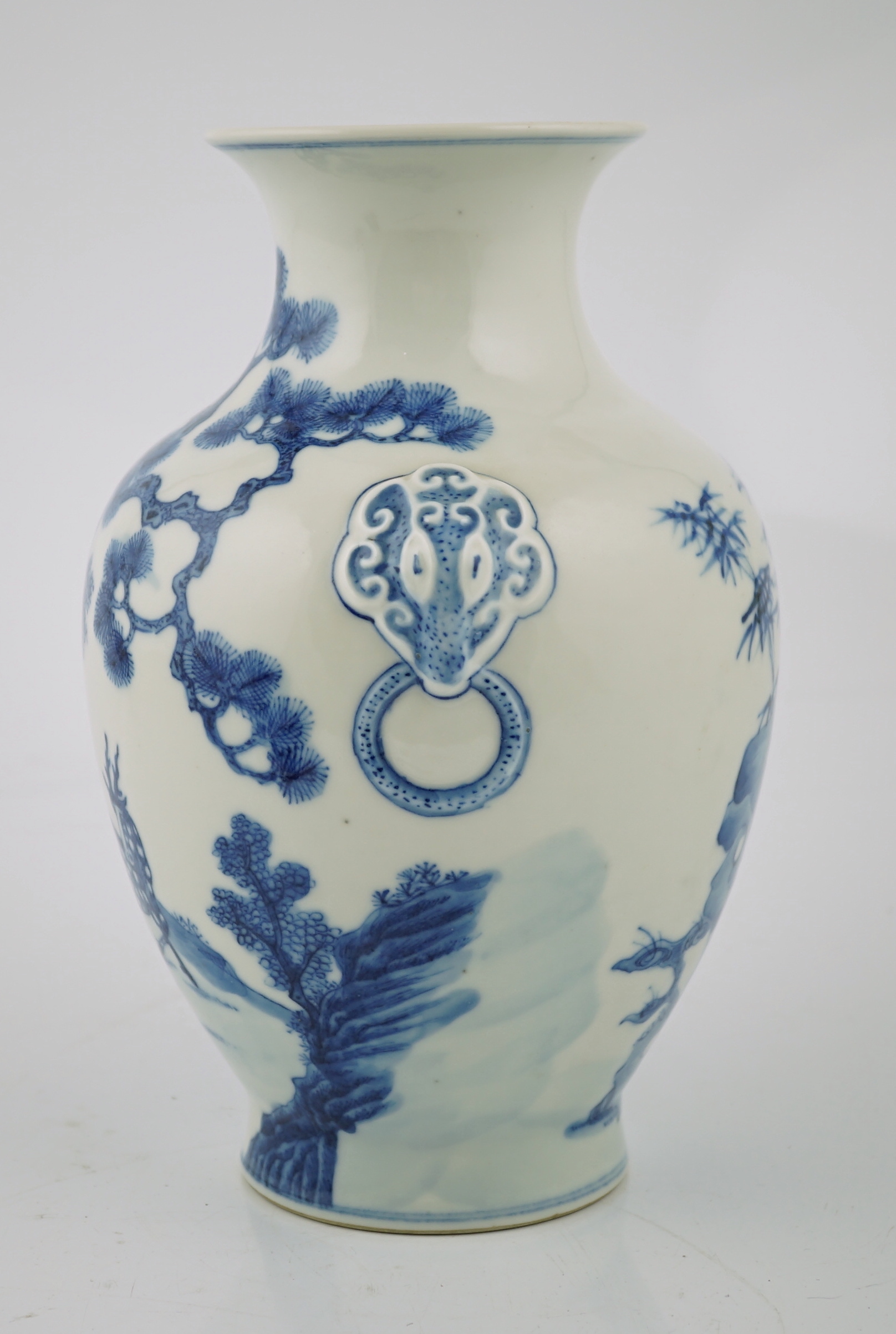A Chinese blue and white ‘deer and pine’ vase, Qianlong seal mark but Republic period, of ovoid form - Image 2 of 6