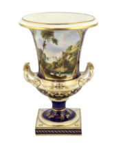 A large Bloor Derby campana landscape vase, c.1830, painted with a large titled landscape ‘View in