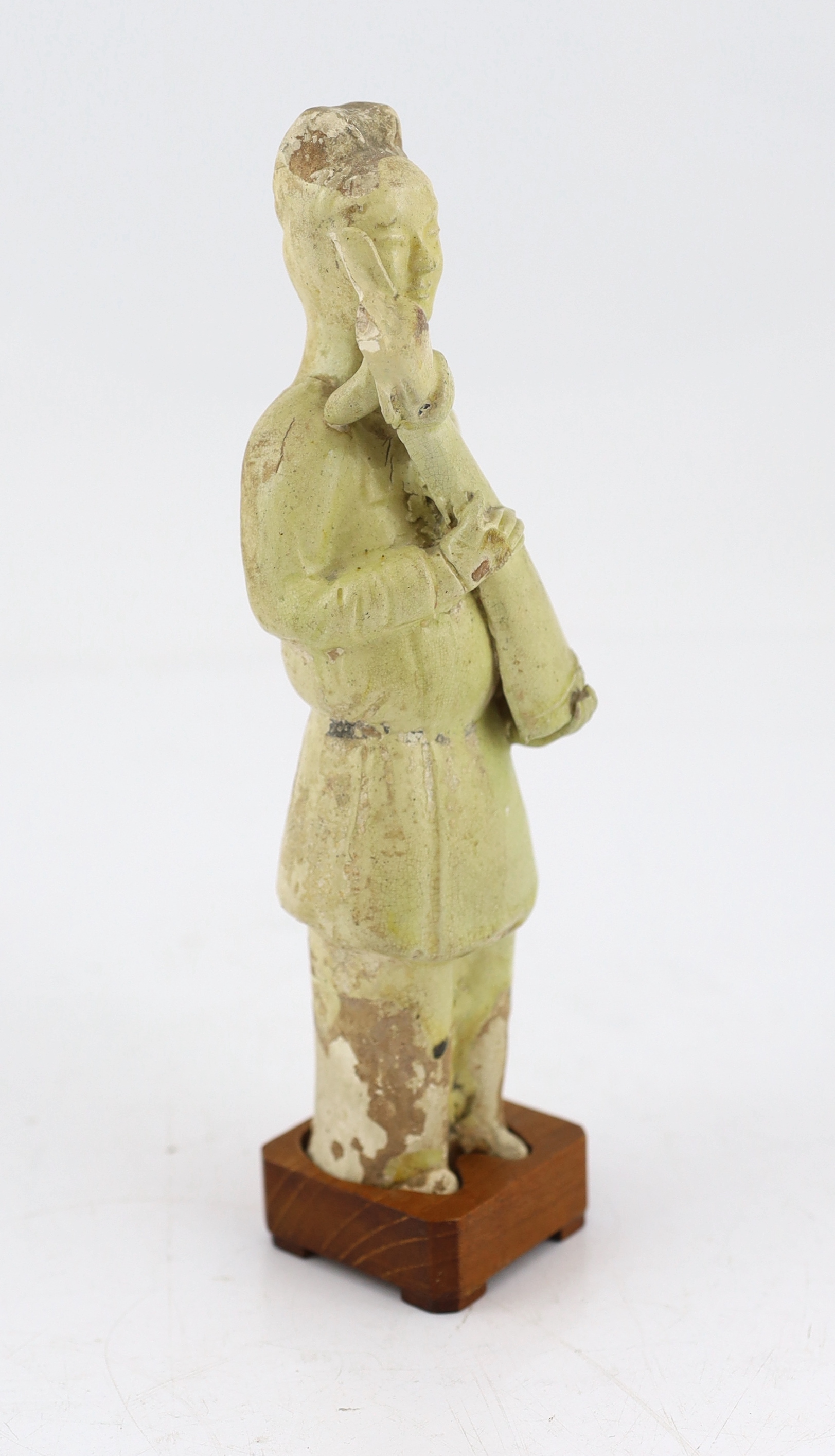 * A Chinese pale green glazed pottery figure of an attendant, Tang dynasty (618-906 AD), - Image 3 of 5